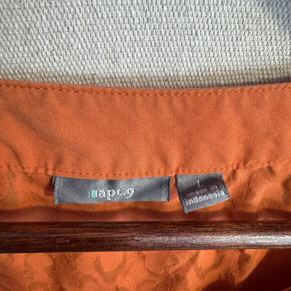 Apt. 9 Size L Orange Cheetah Print Sheer Button Front Short Sleeve Top - Picture 4 of 10